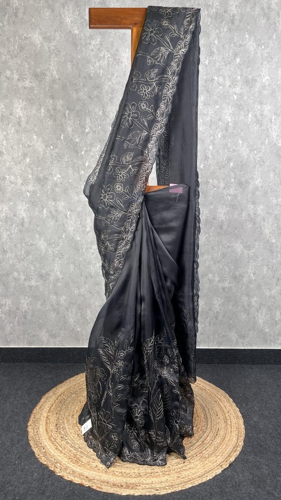 SILK ORGANZA APPLIQUE EMBROIDERY SAREE