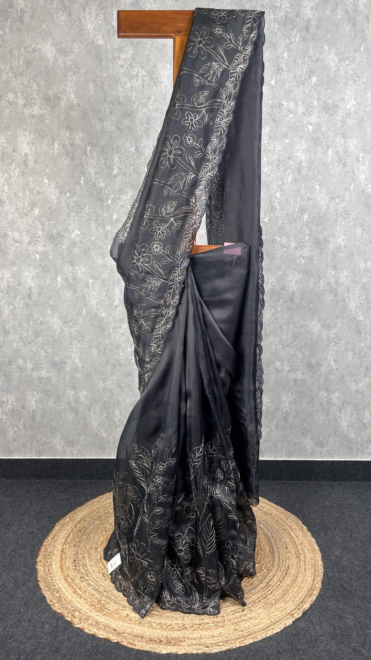 SILK ORGANZA APPLIQUE EMBROIDERY SAREE