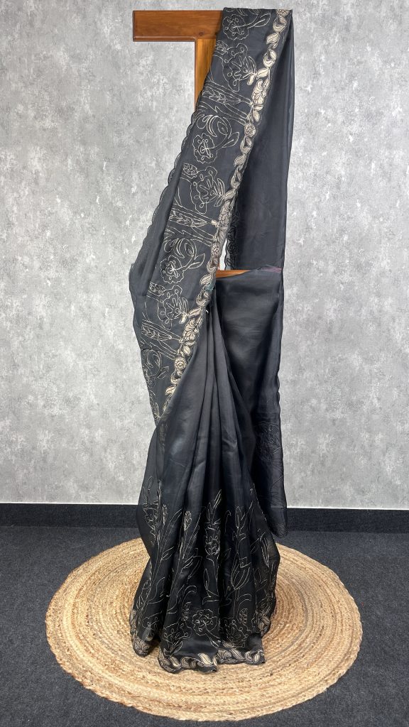 SILK ORGANZA APPLIQUE EMBROIDERY SAREE