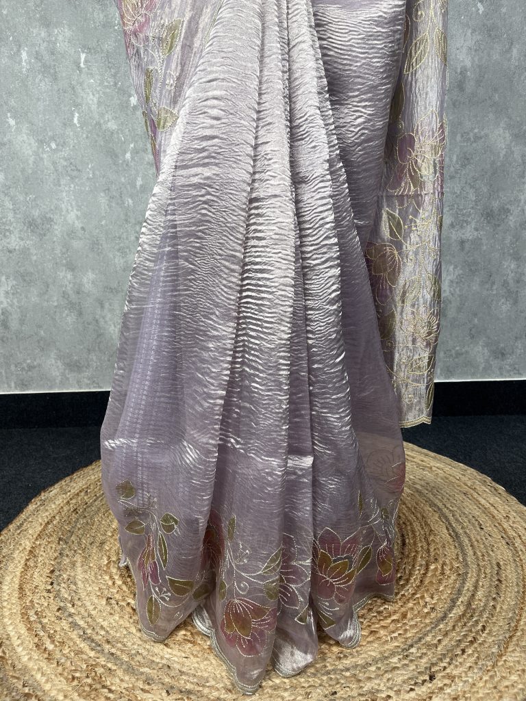 TISSUE SILK ORGANZA HAND PAINTED SAREE - Image 3