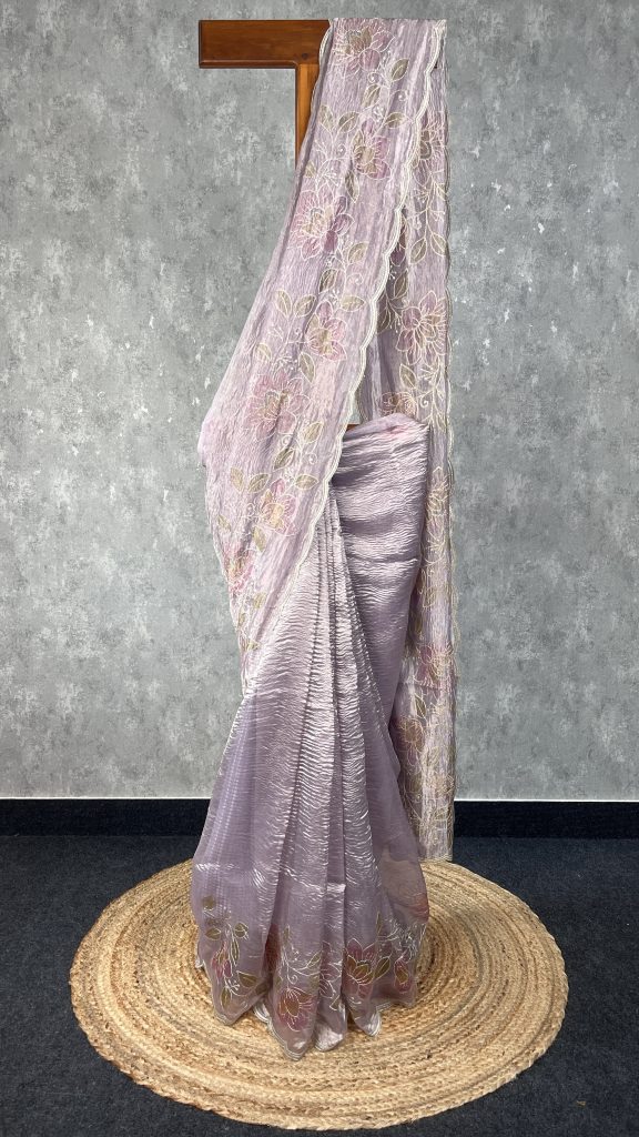 TISSUE SILK ORGANZA HAND PAINTED SAREE