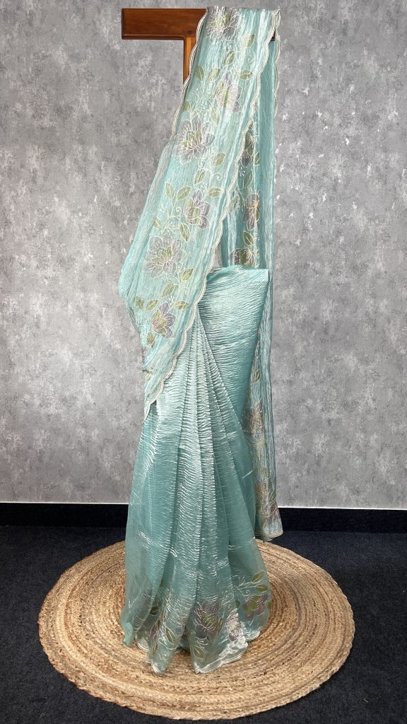 TISSUE SILK ORGANZA HAND PAINTED SAREE