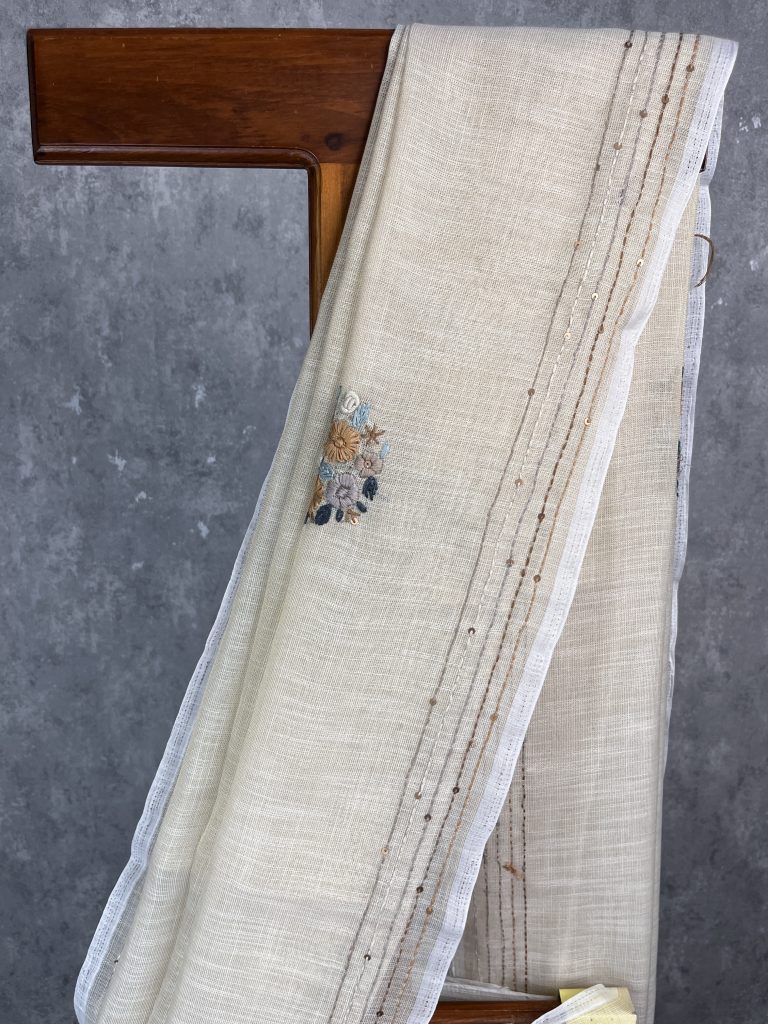 SEMI LINEN EMBROIDERY SAREE - Image 2