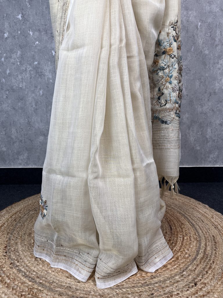 SEMI LINEN EMBROIDERY SAREE - Image 3