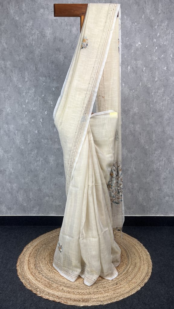 SEMI LINEN EMBROIDERY SAREE