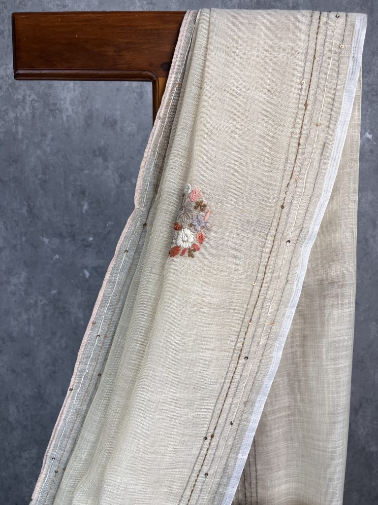SEMI LINEN EMBROIDERY SAREE - Image 2