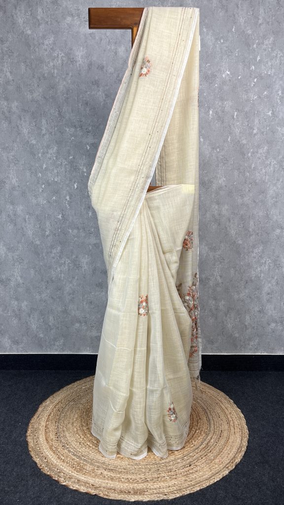 SEMI LINEN EMBROIDERY SAREE