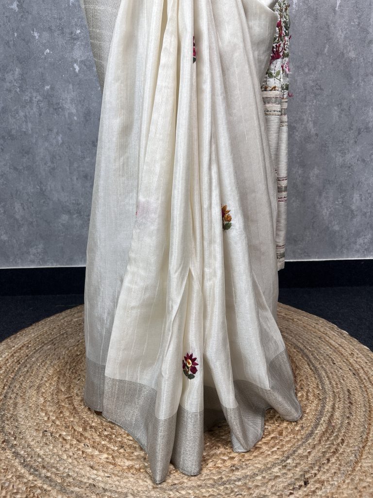 SEMI TUSSAR EMBROIDERY SAREE - Image 3
