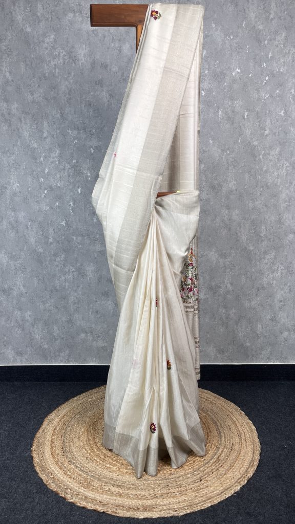 SEMI TUSSAR EMBROIDERY SAREE
