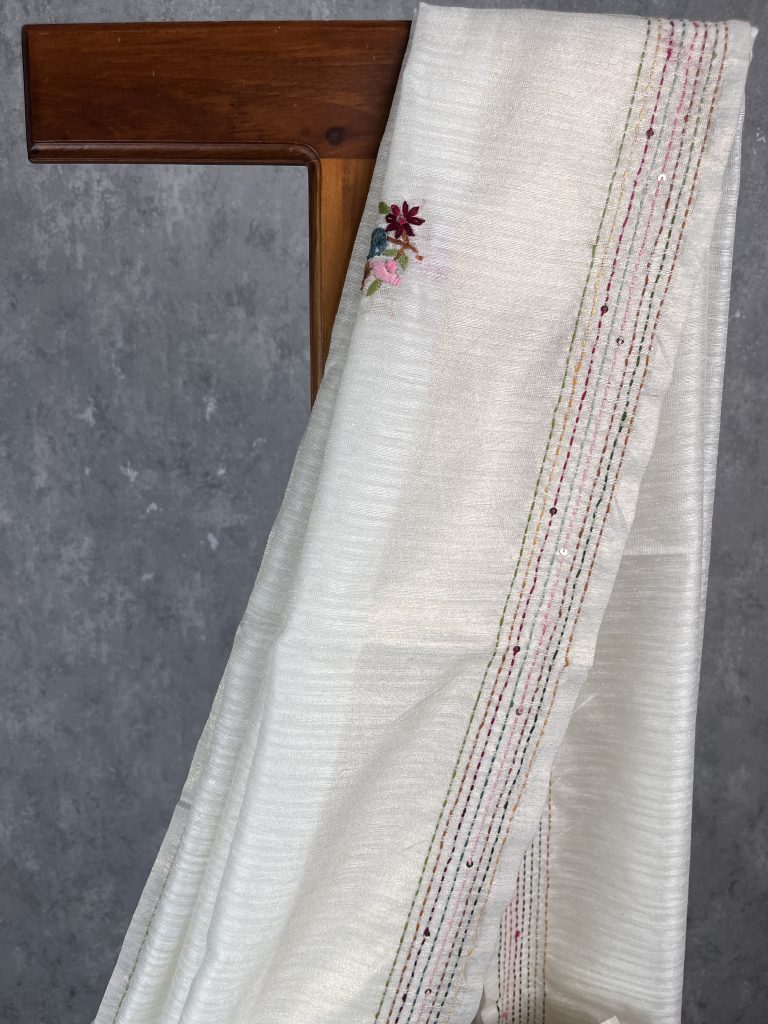 SEMI TUSSAR EMBROIDERY SAREE - Image 2
