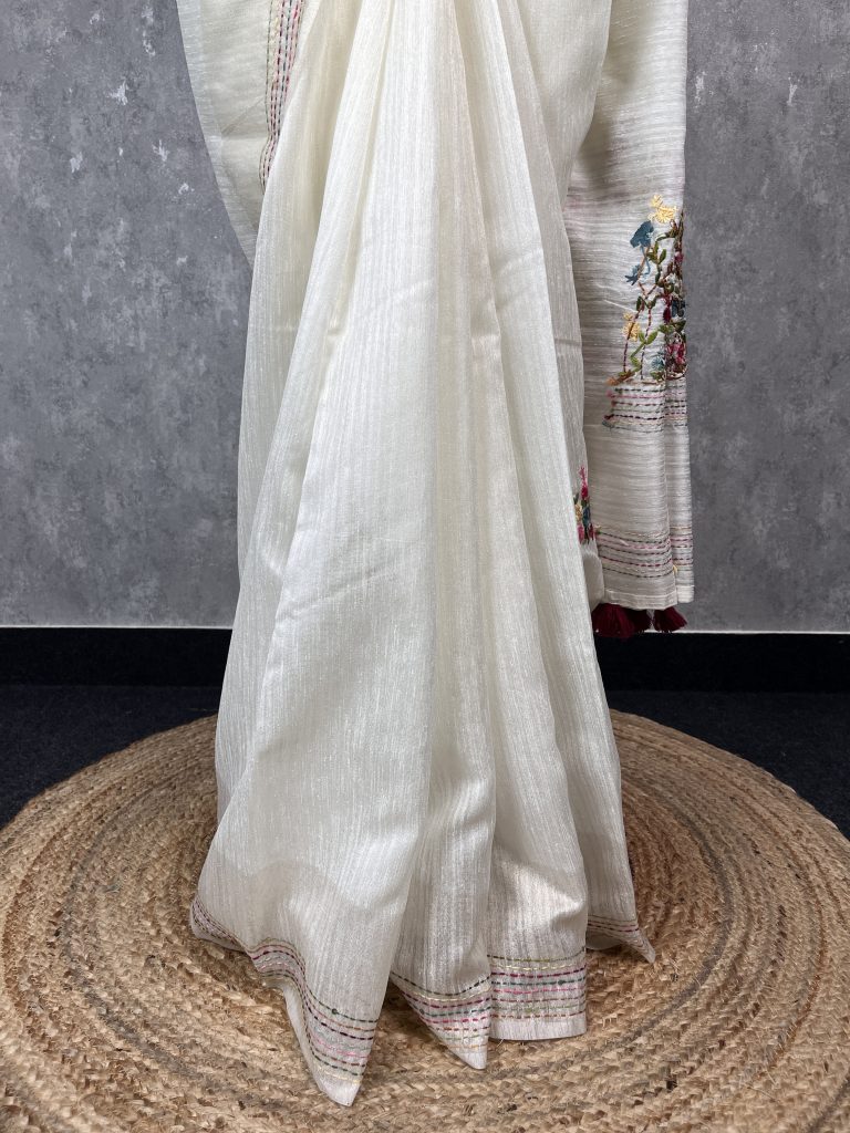 SEMI TUSSAR EMBROIDERY SAREE - Image 3