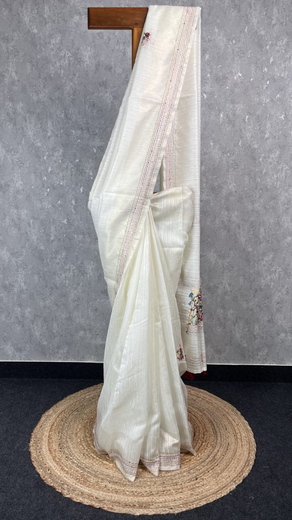 SEMI TUSSAR EMBROIDERY SAREE