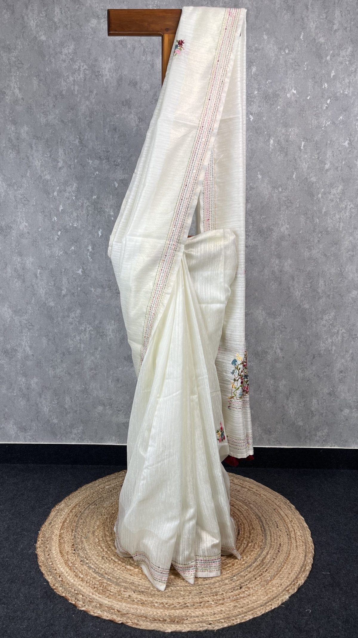 SEMI TUSSAR EMBROIDERY SAREE