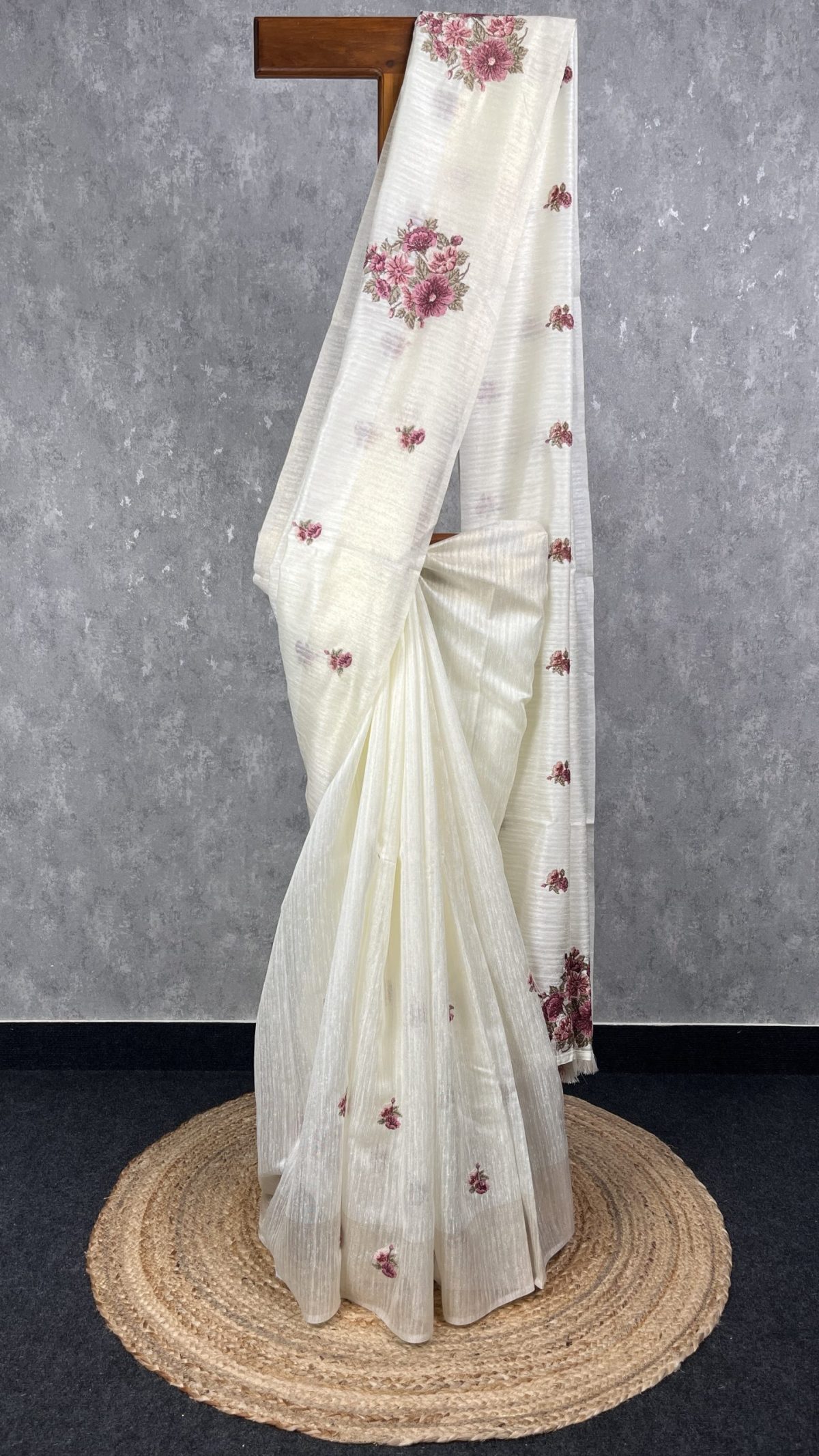 SEMI TUSSAR EMBROIDERY SAREE