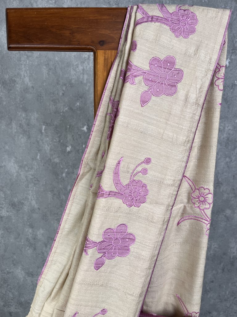 SEMI TUSSAR APPLIQUE EMBROIDERY SAREE - Image 2