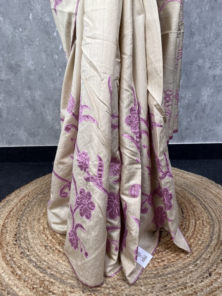 SEMI TUSSAR APPLIQUE EMBROIDERY SAREE - Image 3