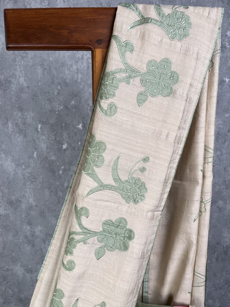 SEMI TUSSAR APPLIQUE EMBROIDERY SAREE - Image 2