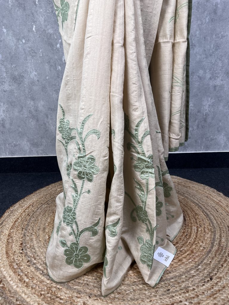 SEMI TUSSAR APPLIQUE EMBROIDERY SAREE - Image 3