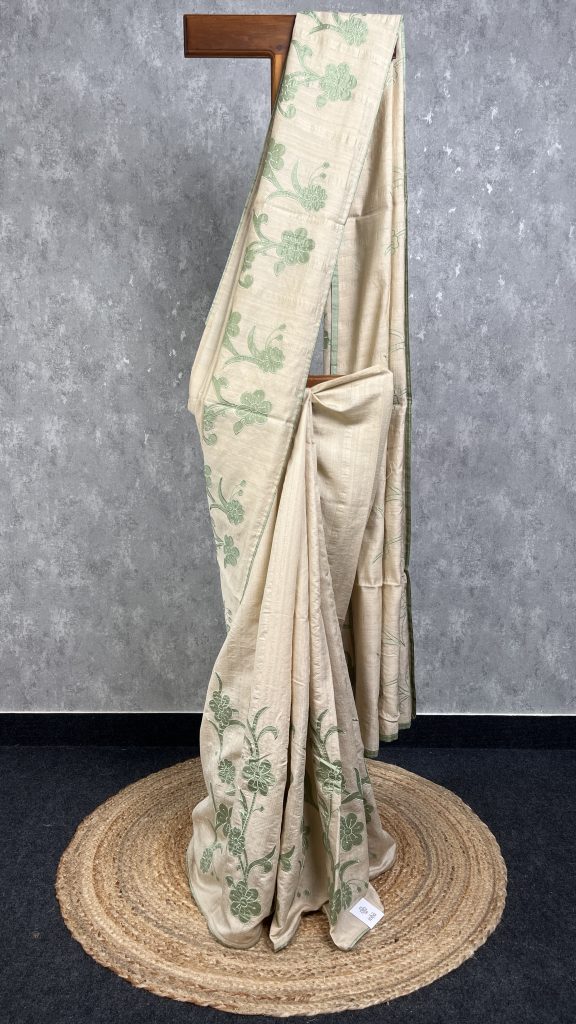 SEMI TUSSAR APPLIQUE EMBROIDERY SAREE