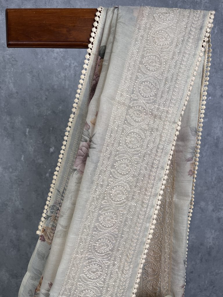 TISSUE KOTA DIGITAL PRINT EMBROIDERY SAREE - Image 2