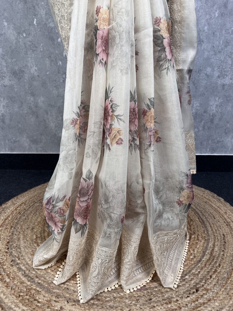 TISSUE KOTA DIGITAL PRINT EMBROIDERY SAREE - Image 3