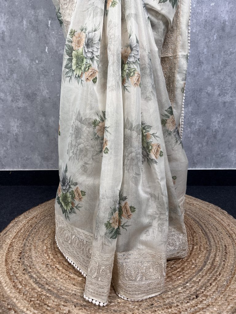 TISSUE KOTA DIGITAL PRINT EMBROIDERY SAREE - Image 3