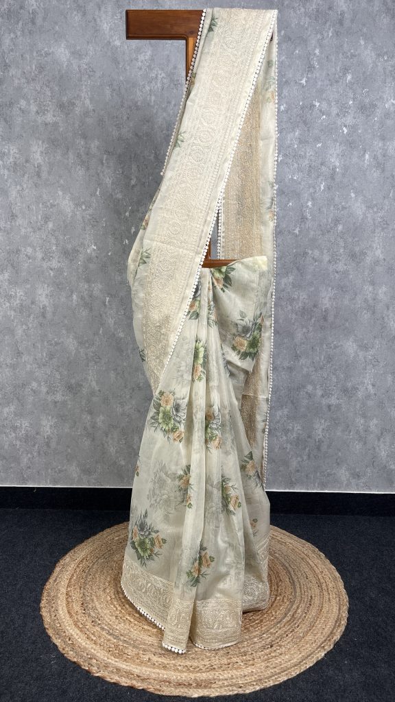 TISSUE KOTA DIGITAL PRINT EMBROIDERY SAREE