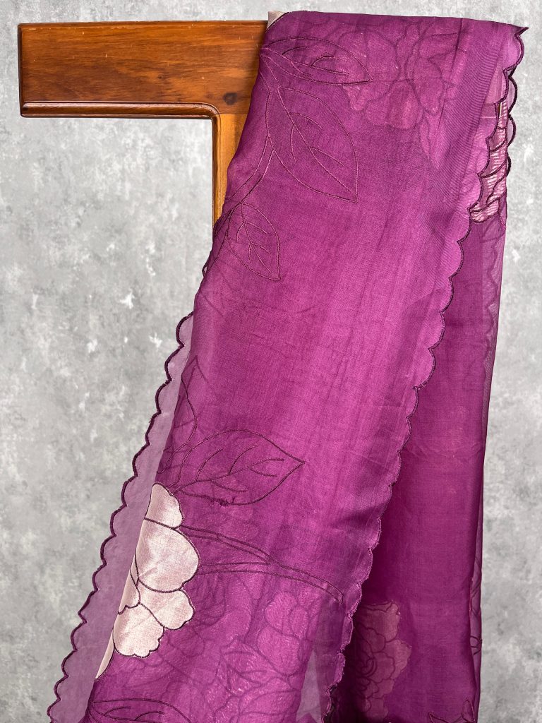 SILK ORGANZA TISSUE APPLIQUE BANARASI SAREE - Image 2