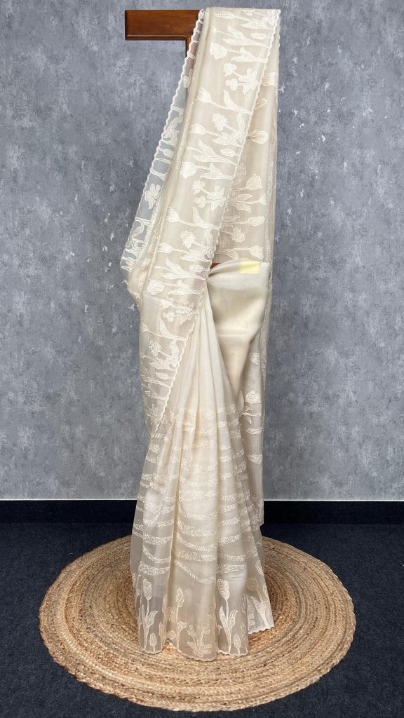 SILK ORGANZA APPLIQUE SAREE