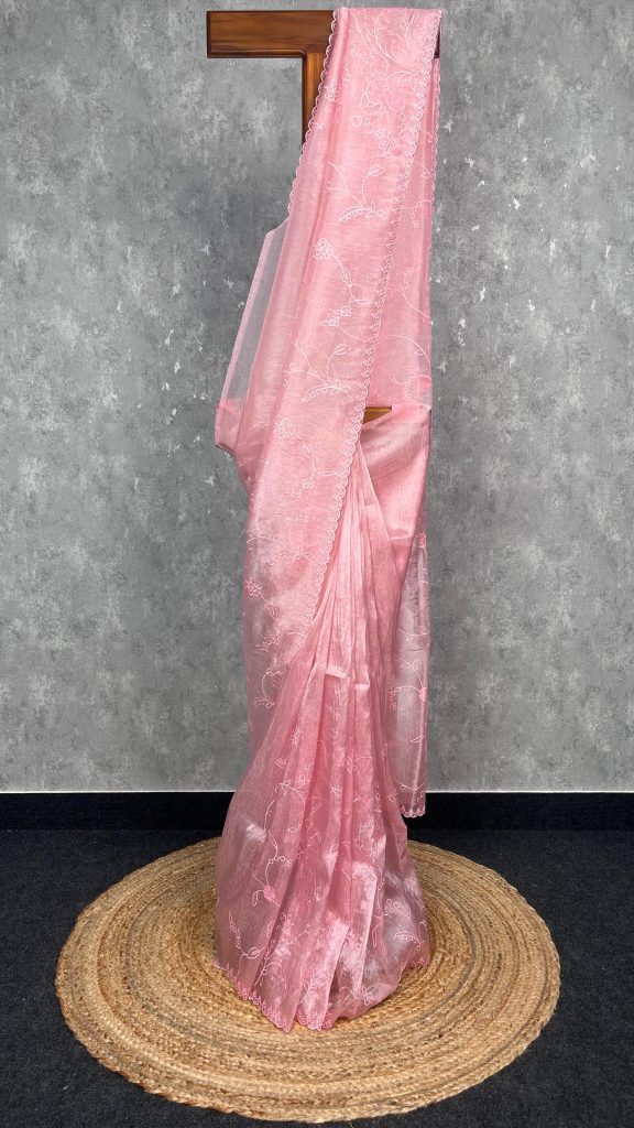 SEMI ORGANZA APPLIQUE EMBROIDERY SAREE