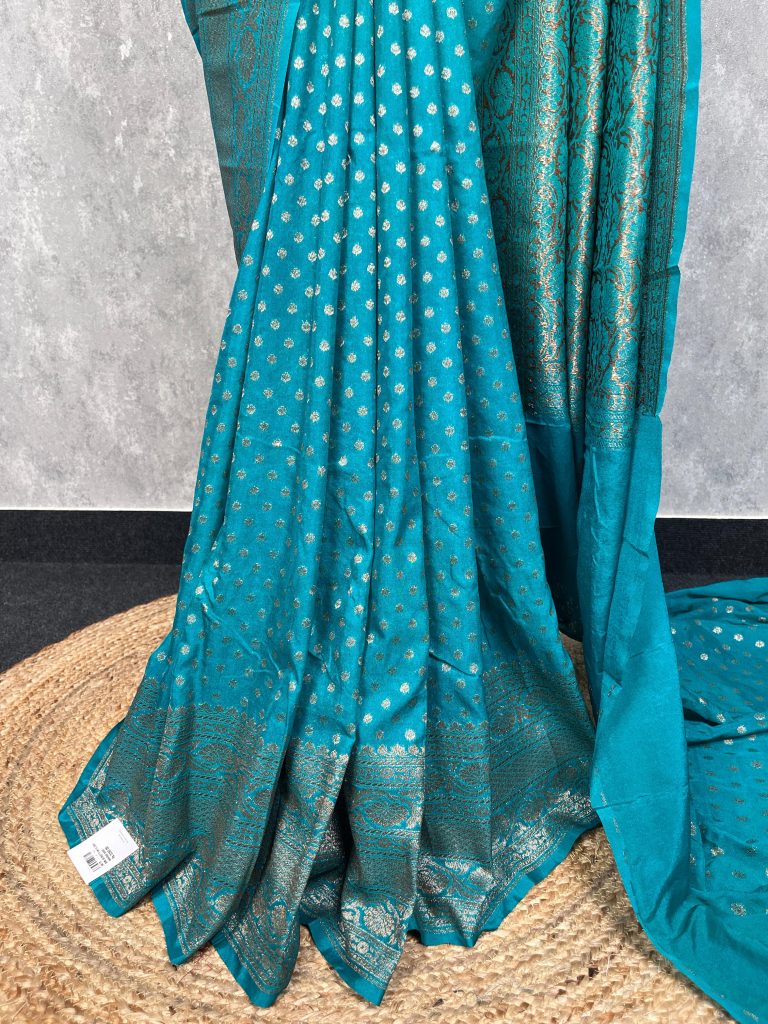 SEMI GEORGETTE ANTIQUE ZARI BANARASI SAREE - Image 3