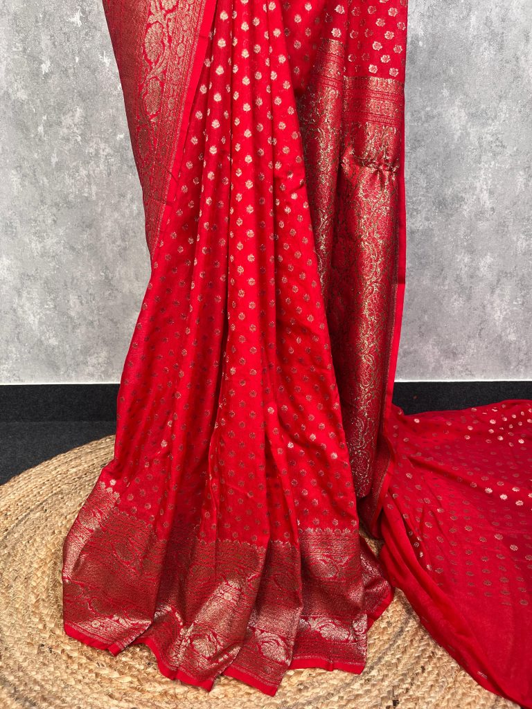 SEMI GEORGETTE ANTIQUE ZARI BANARASI SAREE - Image 3