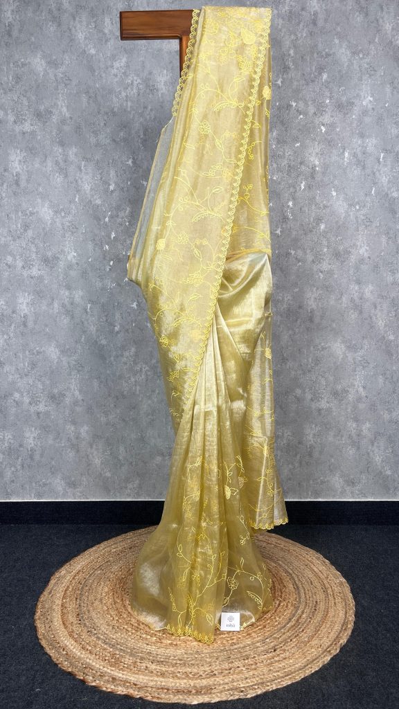 SEMI ORGANZA APPLIQUE EMBROIDERY SAREE