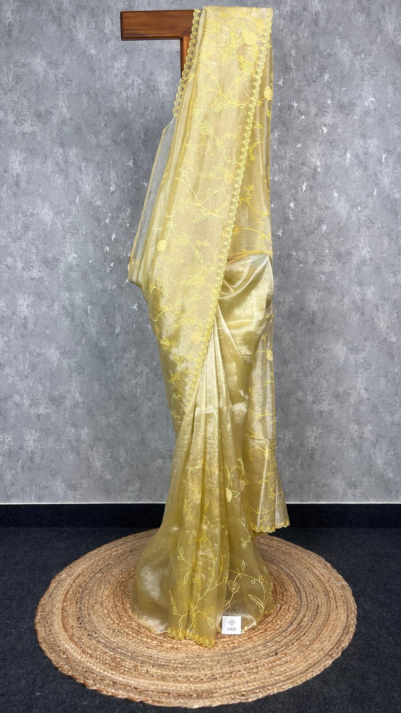 SEMI ORGANZA APPLIQUE EMBROIDERY SAREE