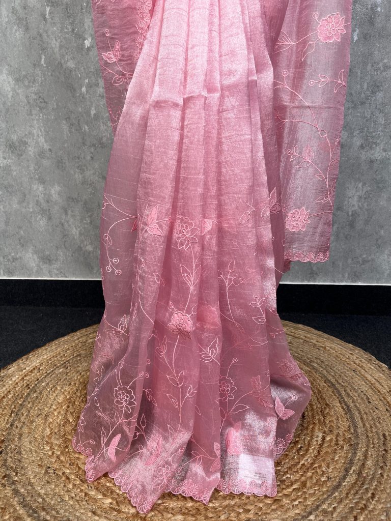 SEMI ORGANZA APPLIQUE EMBROIDERY SAREE - Image 3