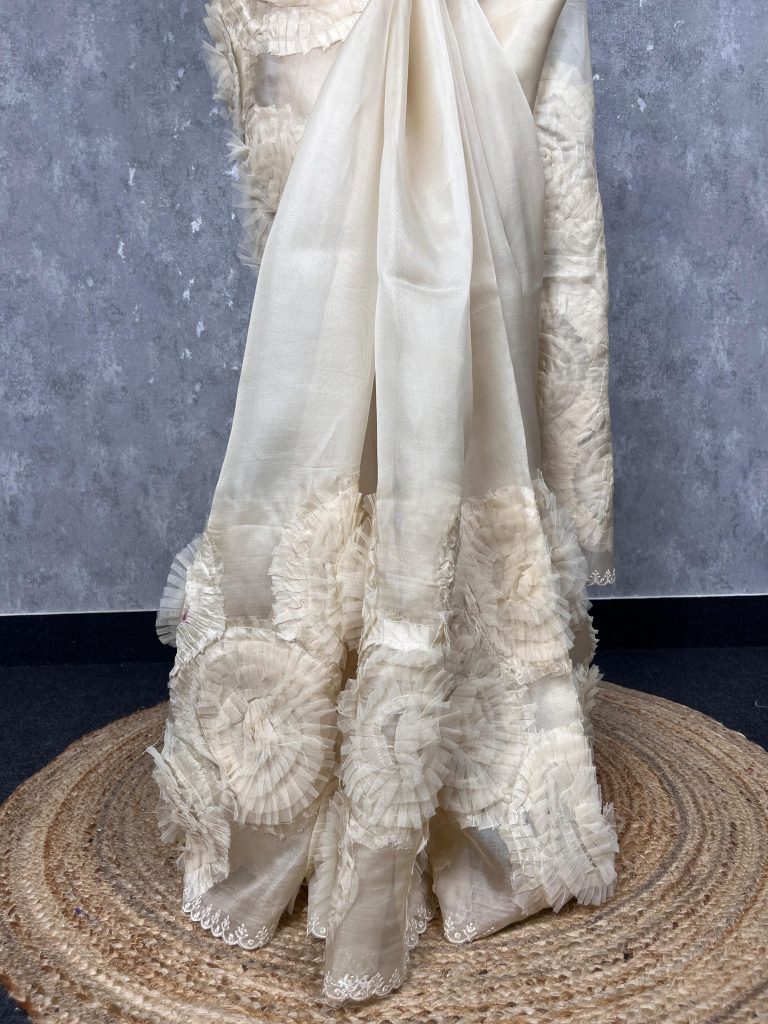 SILK ORGANZA APPLIQUE SAREE - Image 3