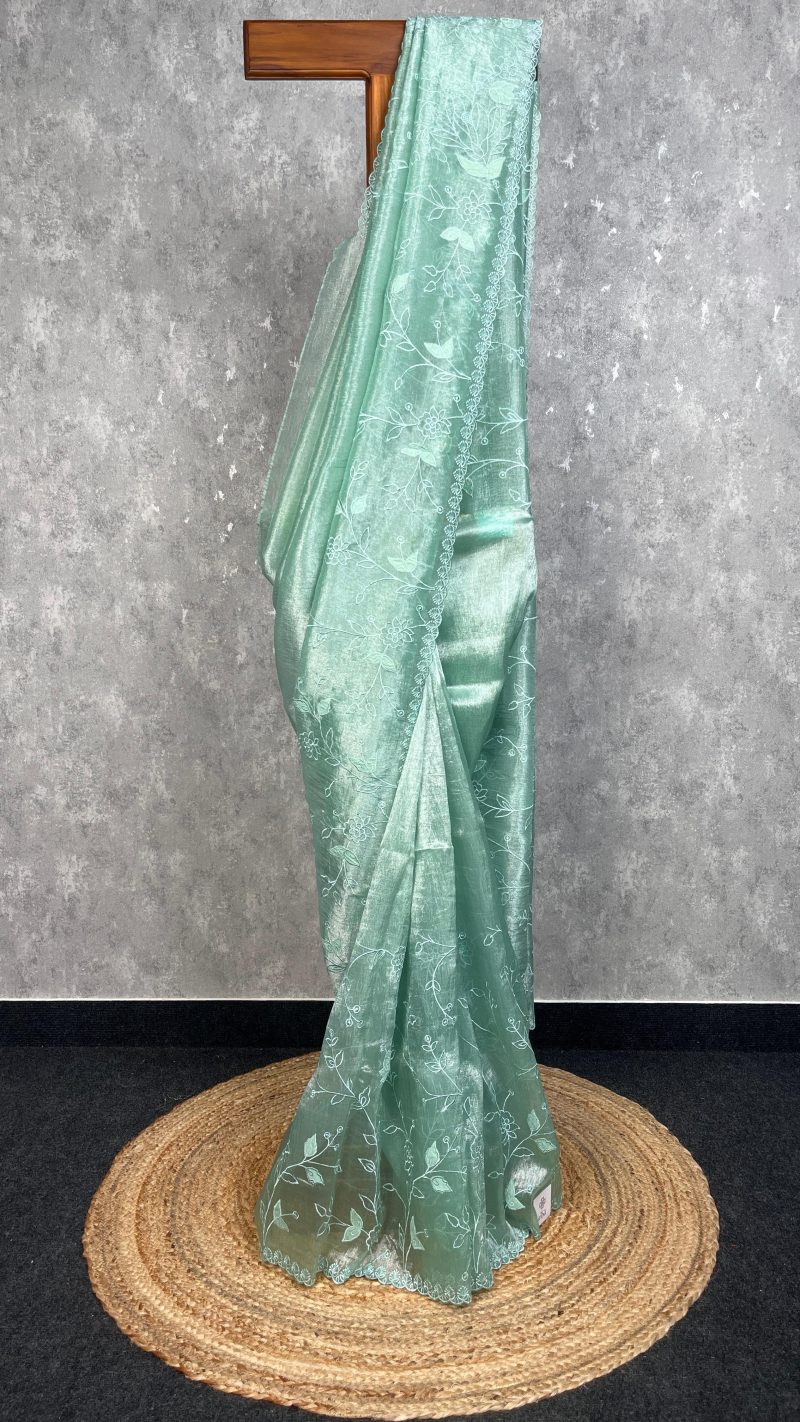 SEMI ORGANZA APPLIQUE EMBROIDERY SAREE
