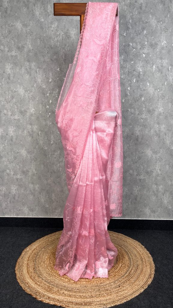 SEMI ORGANZA APPLIQUE EMBROIDERY SAREE