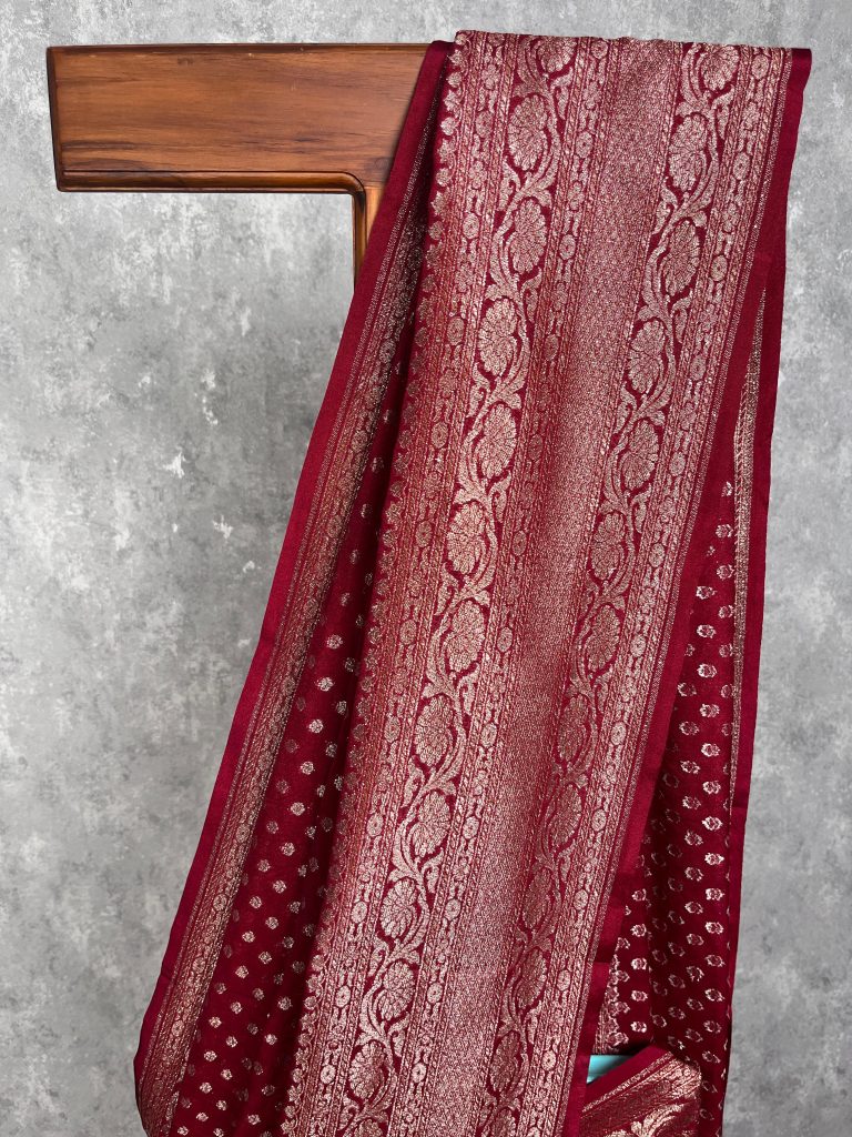 SEMI GEORGETTE ANTIQUE ZARI BANARASI SAREE - Image 2