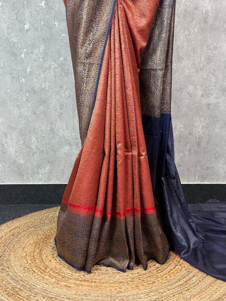 SEMI CHANDERI BROCADE BANARASI SAREE - Image 3