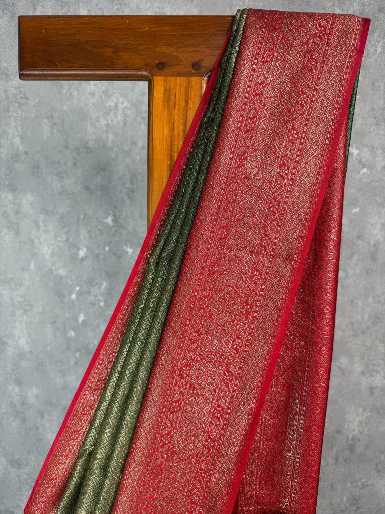 SEMI CHANDERI BROCADE BANARASI SAREE - Image 2