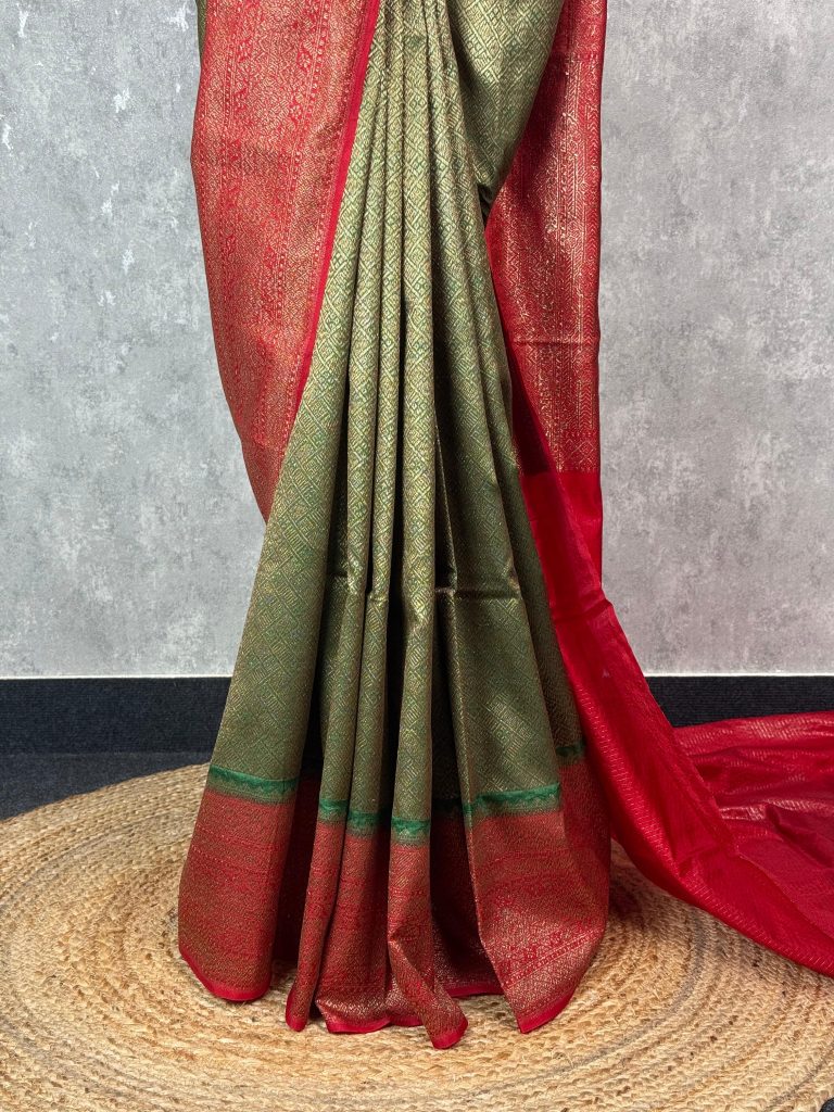 SEMI CHANDERI BROCADE BANARASI SAREE - Image 3
