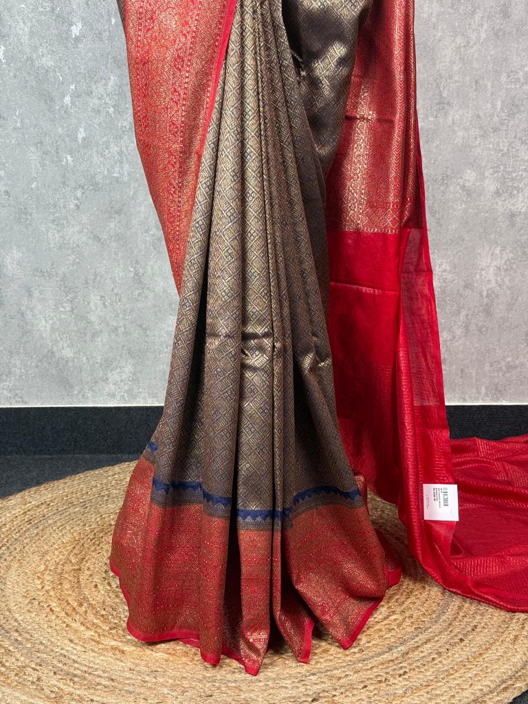 SEMI CHANDERI BROCADE BANARASI SAREE - Image 3