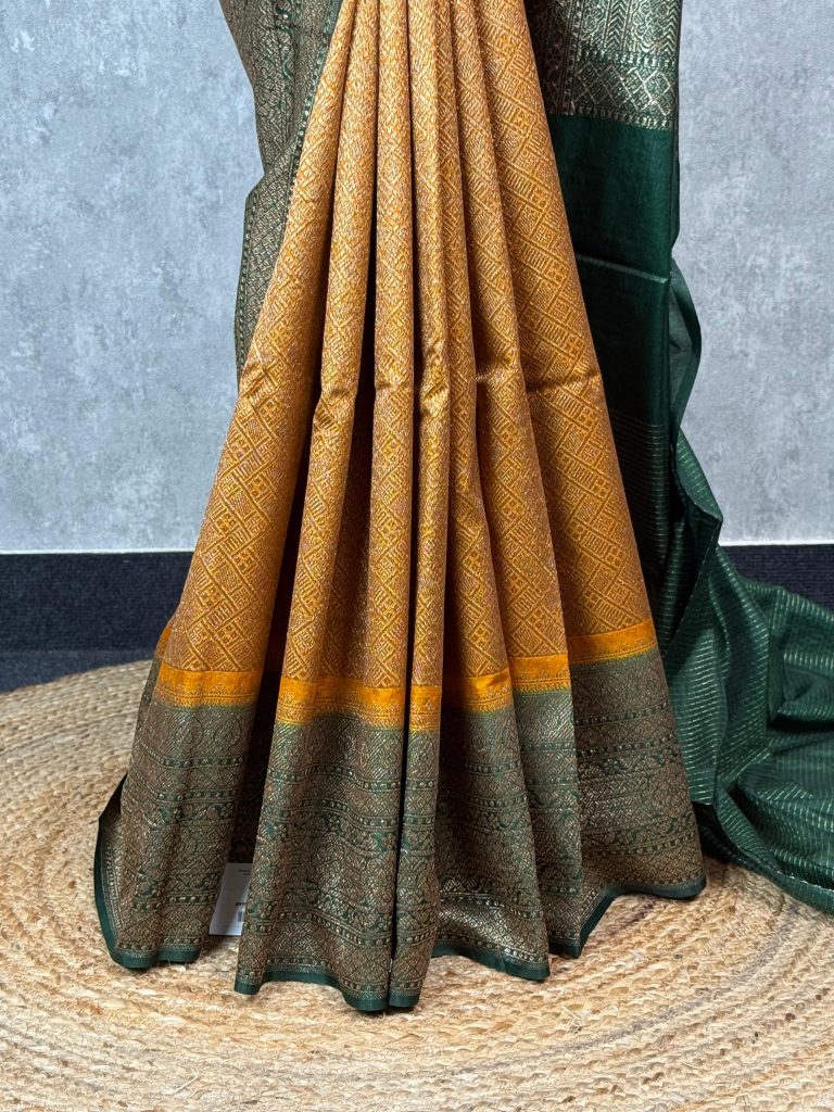 SEMI CHANDERI BROCADE BANARASI SAREE - Image 3