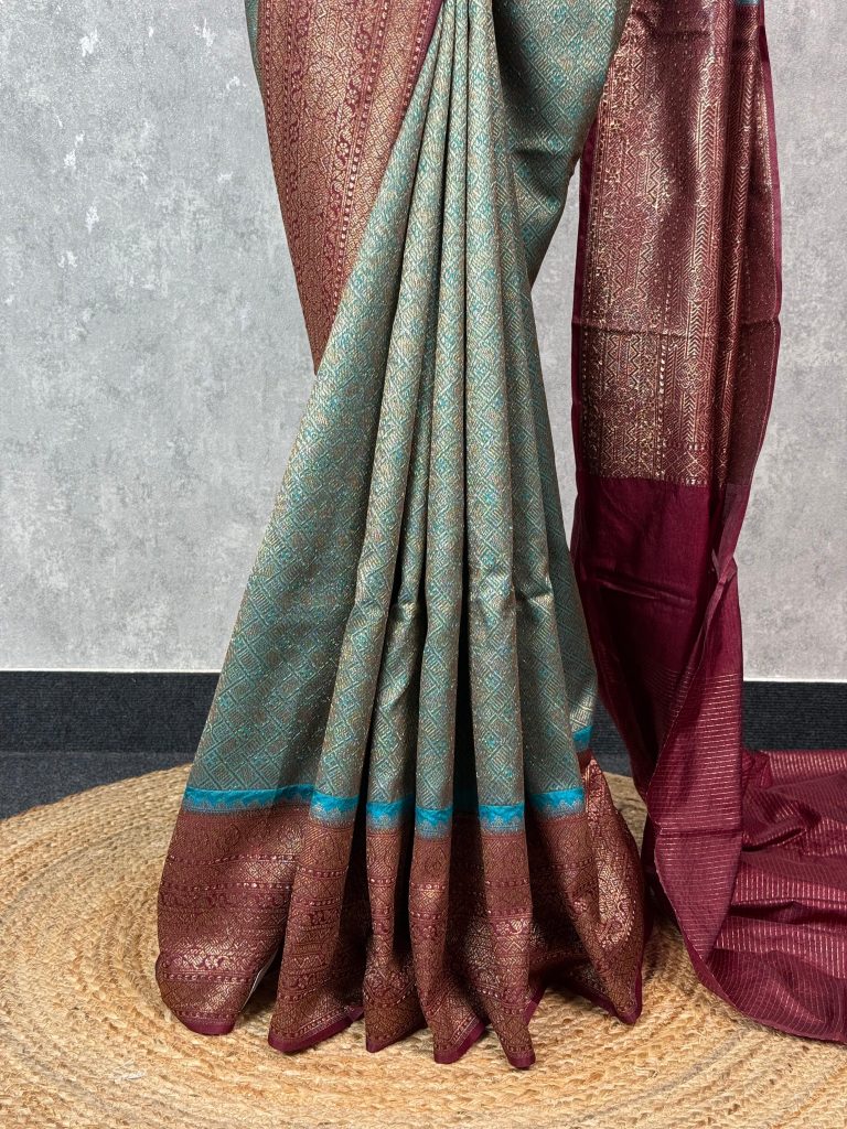 SEMI CHANDERI BROCADE BANARASI SAREE - Image 3