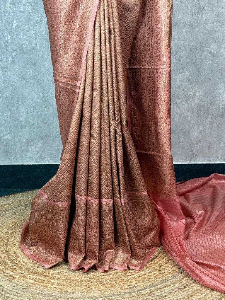 SEMI CHANDERI BROCADE BANARASI SAREE - Image 3
