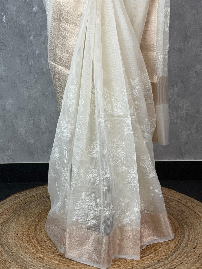 SEMI KOTA EMBROIDERY BANARASI SAREE - Image 3