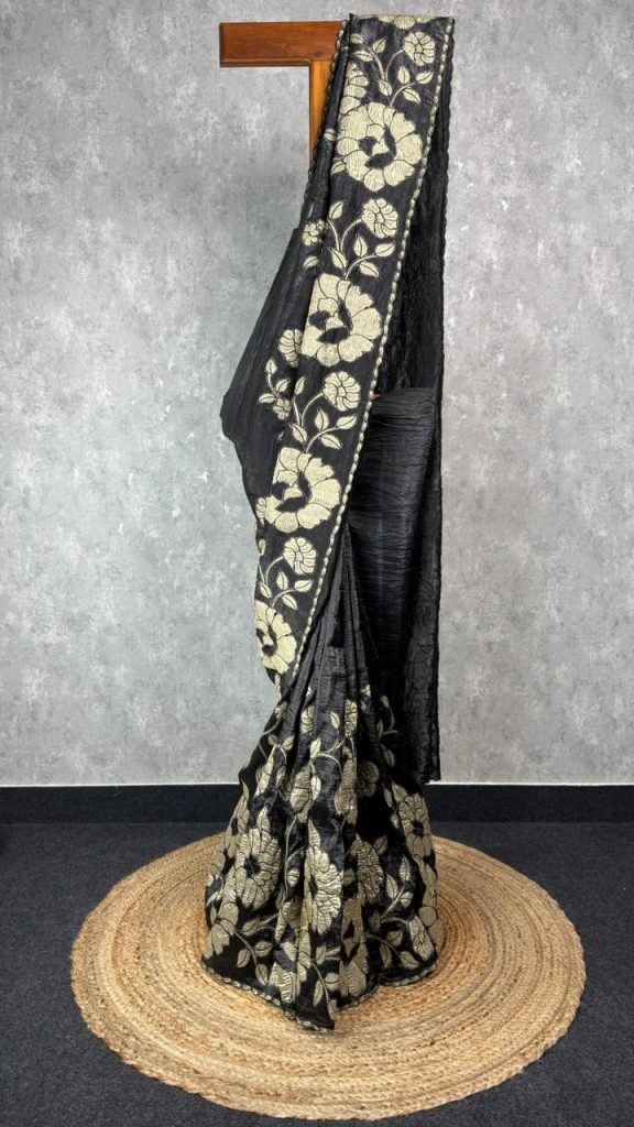 ORGANZA TISSUE APPLIQUE EMBROIDERY SAREE