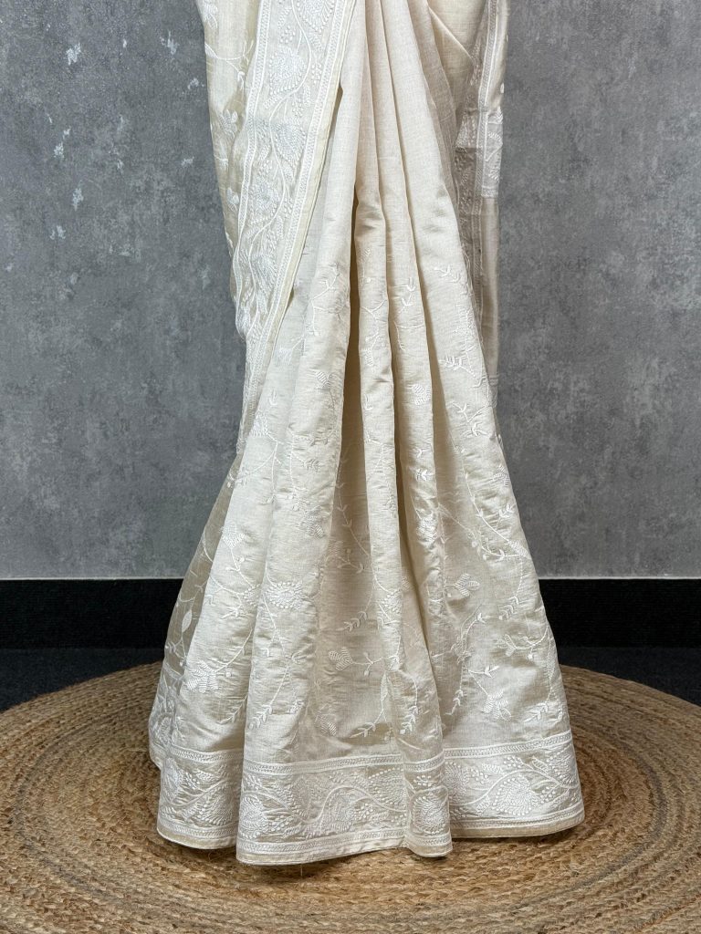 SEMI TUSSAR EMBROIDERY SAREE - Image 3