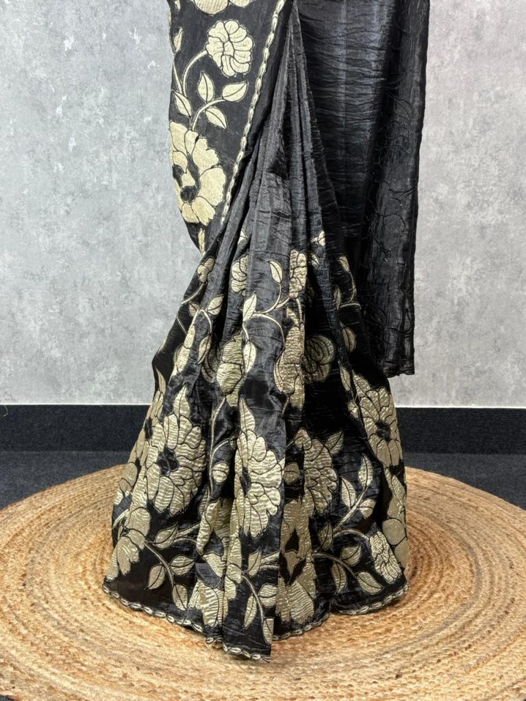 VISCOSE ORGANZA TISSUE APPLIQUE SAREE - Image 3
